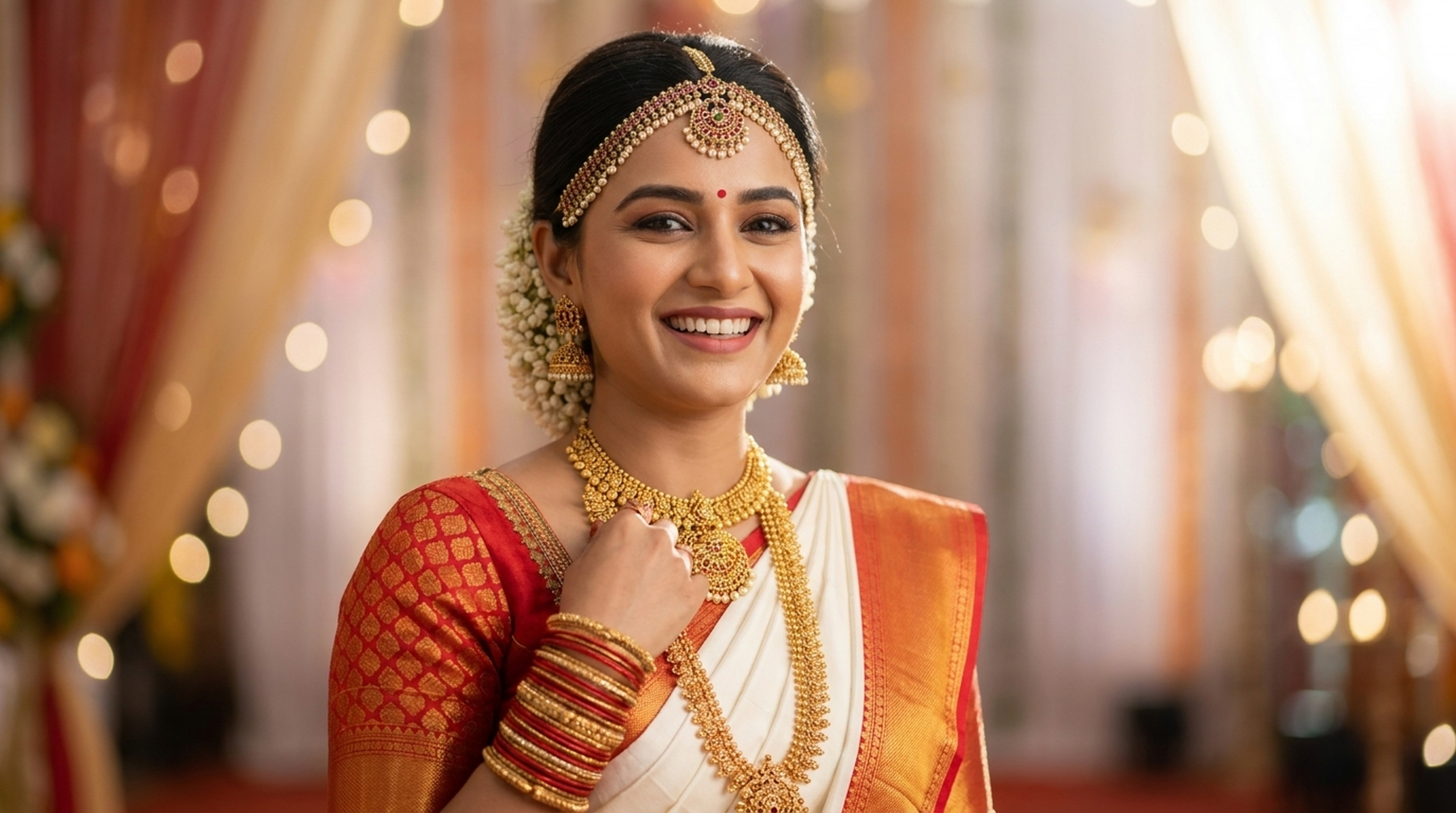 Bride wearing traditional gold jewellery
